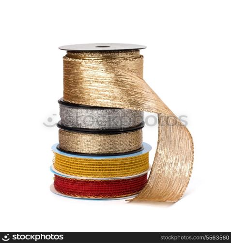 Festive ribbons stack isolated on white background