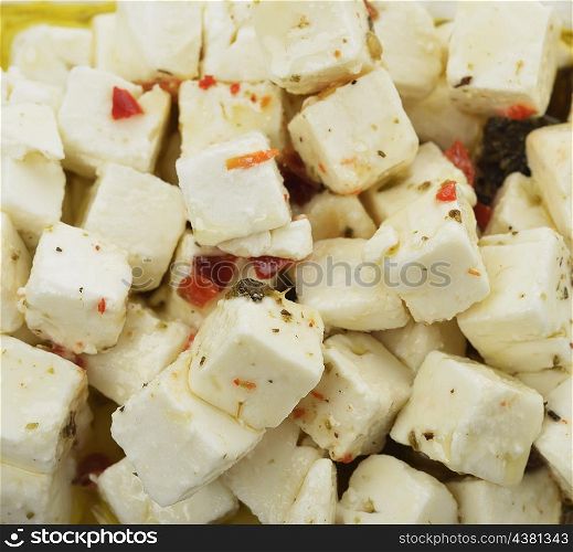 Feta Cheese With Olive Oil And Herbs ,Close Up