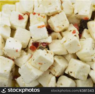 Feta Cheese With Olive Oil And Herbs ,Close Up
