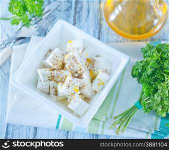 feta cheese with spice in the bowl