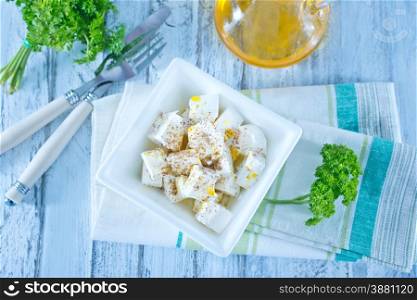 feta cheese with spice in the bowl