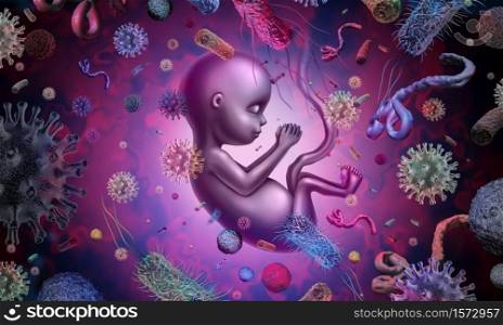 Fetus infectious disease and maternal infection as issues of Obstetrics and Gynecology with 3D render elements.