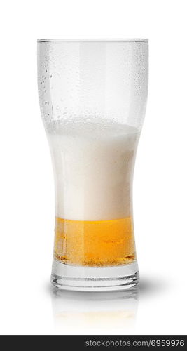 Few beer in sweaty glass isolated on white background. Few beer in sweaty glass. Few beer in sweaty glass