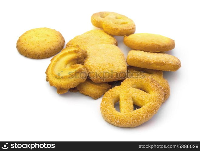 Few danish butter cookies isolated on white