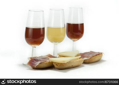 few glasses of Spanish wine, with a snack