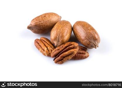Few pecan nuts isolated on white background