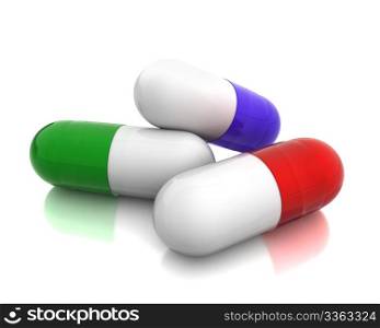 Few pills isolated on white background