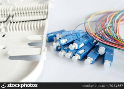 Fiber optical patch cord with plugs isolated on white background