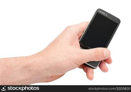 Fictitious Mobile Smartphone in hand with clipping path