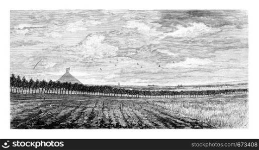 Field in Waterloo, Belgium, drawing by Taelemans, vintage illustration. Le Tour du Monde, Travel Journal, 1881