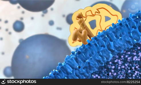 field of cells, Capillary, vein, receptors on the cells surface 3D illustration. protein in the cell.receptors on the cells surface, metabolism