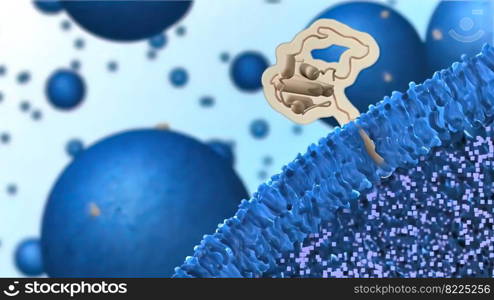 field of cells, Capillary, vein, receptors on the cells surface 3D illustration. protein in the cell.receptors on the cells surface, metabolism