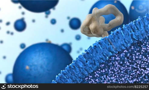 field of cells, Capillary, vein, receptors on the cells surface 3D illustration. protein in the cell.receptors on the cells surface, metabolism