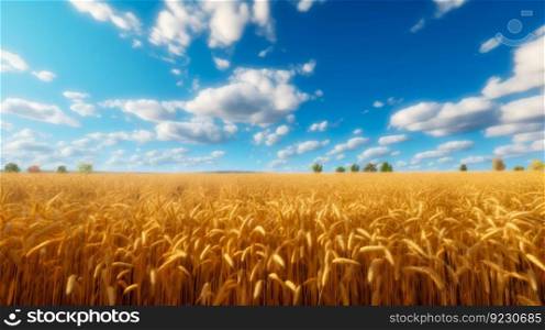 Field of Ripe Wheat against the Blue Sky. Generative ai. High quality illustration. Field of Ripe Wheat against the Blue Sky. Generative ai