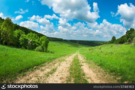 field on a background of the blue sky