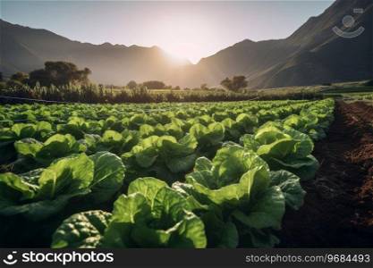 Field organic lettuce food. Green salad farm. Generate AI. Field organic lettuce food. Generate AI
