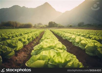 Field organic lettuce. Green salad plant. Generate AI. Field organic lettuce. Generate AI
