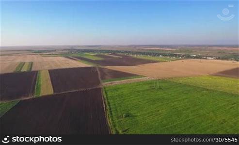 Fields with various types of agriculture, aerial shot.