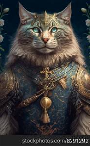 Fierce cat Warrior with Armor and a Lethal Weapon. Fierce cat Warrior with Armor and a Lethal Weapon AI Generated