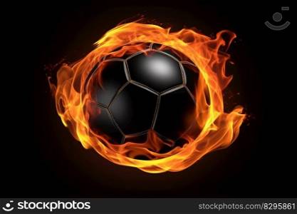fiery soccer ball on black background, sports betting hot offer generative ai.