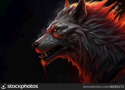 Fiery wolf fantasy. Fire animal. Generate Ai. Fiery wolf fantasy. Generate Ai