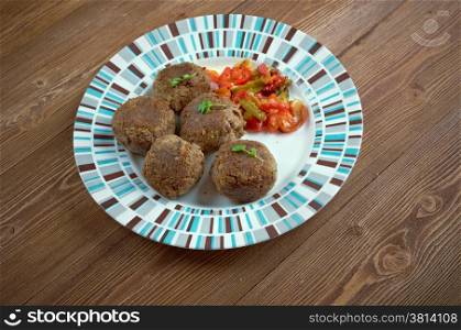 Fiesta Meatballs with vegetables. close up