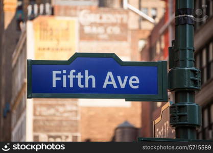 Fift avenue blue sign 5 th Av New York Mahnattan USA
