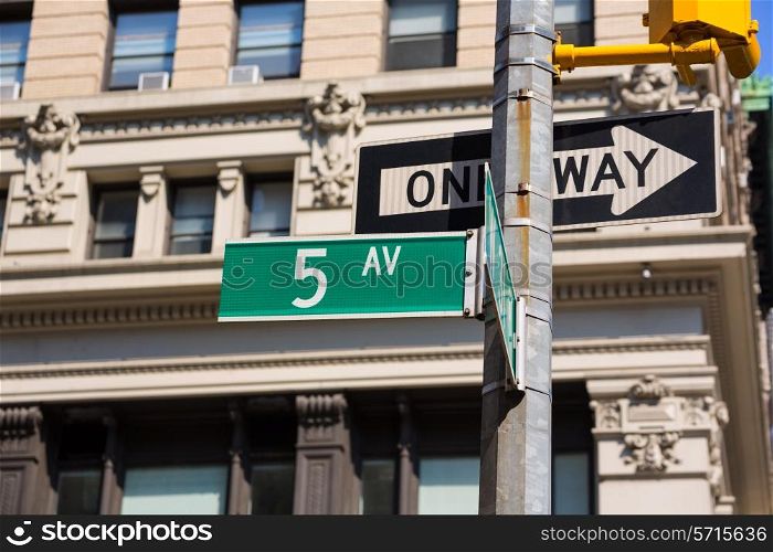 Fift avenue green sign 5 th Av New York Mahnattan USA