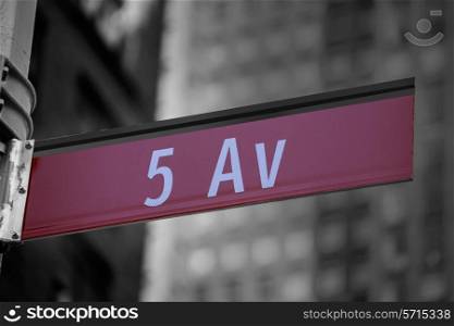 Fift avenue red sign 5 th Av New York Mahnattan USA