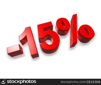 fifteen percent 3D number isolated on white - 15%. 15% fifteen percent