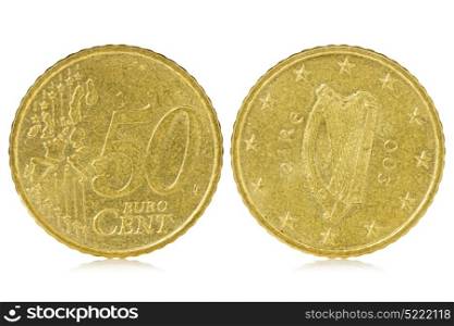 Fifty euro cent of Ireland, isolated on white background