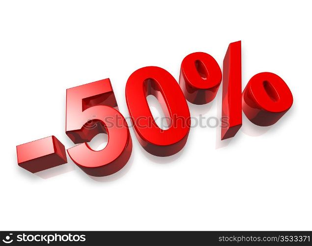 fifty percent 3D number isolated on white - 50%. 50% fifty percent