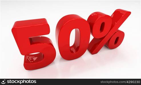 Fifty percent off. Discount 50. &#xA;Percentage. 3D illustration