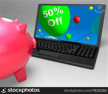 Fifty Percent Off On Laptop Showing Cheap Products And Sales
