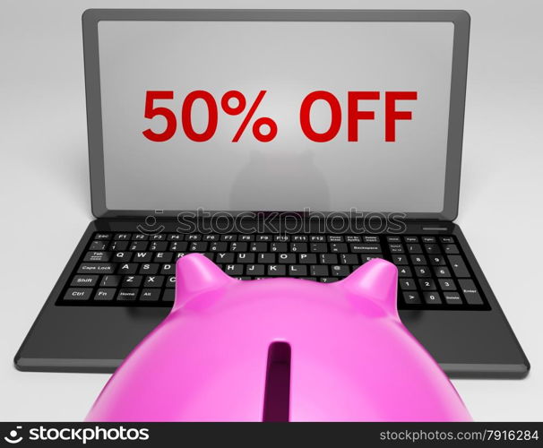 Fifty Percent Off On Notebook Showing Big Savings And Deals