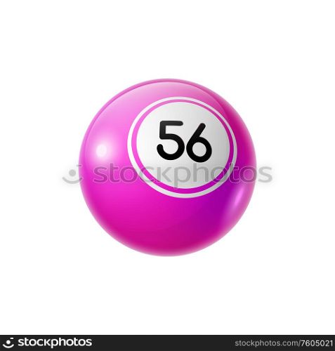 Fifty six ball number in bingo or keno lottery isolated. Vector gambling game chance sphere. Bingo keno lottery ball fifty six number isolated