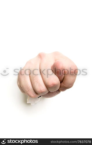 fig sign through the paper hole isolated on white background