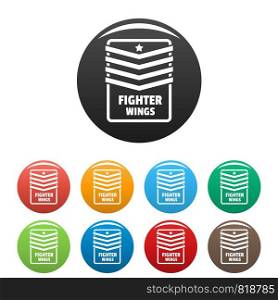 Fighter troop wings icons set 9 color vector isolated on white for any design. Fighter troop wings icons set color