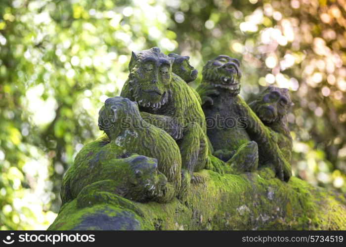 Figure of Long Macaque with her Infant , Sacred Monkey Forest, Ubud. Bali, Indonesia