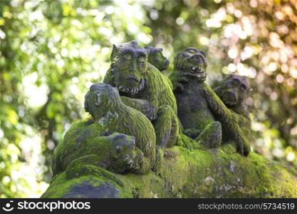 Figure of Long Macaque with her Infant , Sacred Monkey Forest, Ubud. Bali, Indonesia