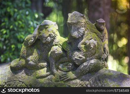 Figure of Long Tailed Macaque with her Infant , Sacred Monkey Forest, Ubud. Bali, Indonesia