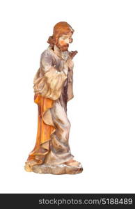 Figure of Saint Joseph of the Nativity scene isoalted on a white background