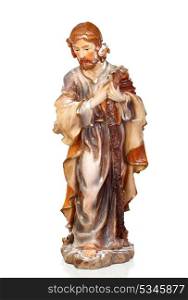 Figure of Saint Joseph of the Nativity scene isoalted on a white background