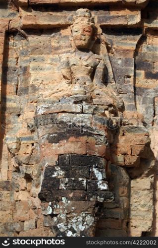 Figure on the wall of Po Nahar Cham tower in Nha Trang Vietnam