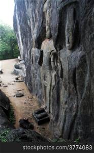 Figures of Buddhas in Budurugala temple neae Wellavaya in Sri Lanka