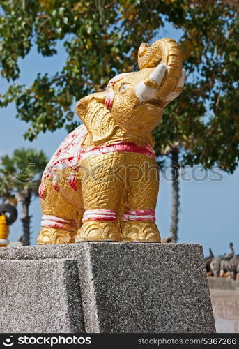 figures of elephants on the viewing platform lighthouse, Phuket Thailand