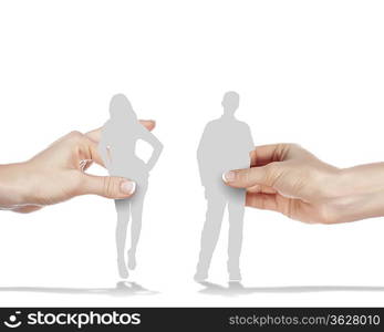Figures of man and woman standing next to each other