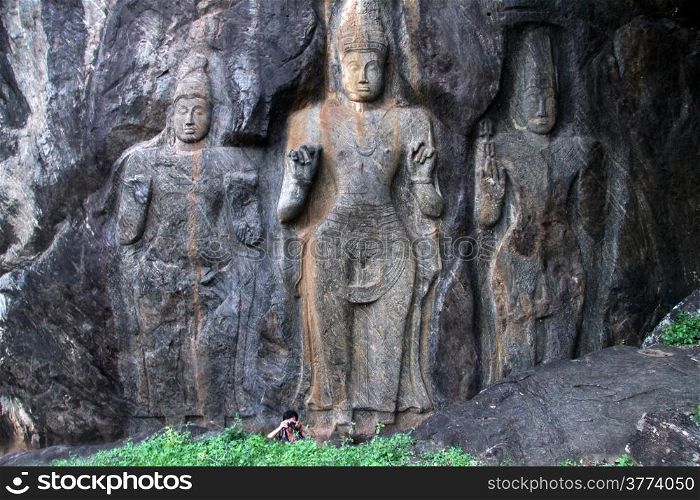 Figures on the rock in Budurugala in Sri Lanka