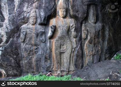 Figures on the rock in Budurugala in Sri Lanka