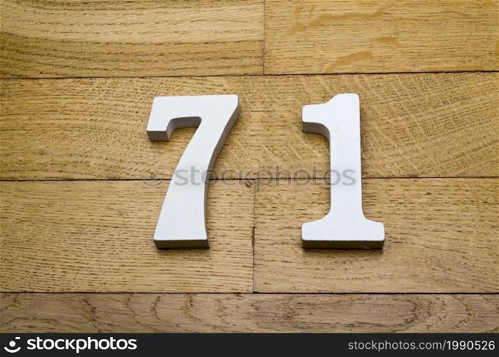 Figures seventy - one on a wooden parquet floor as a background.. The figures are seventy - one on the wooden, parquet floor.